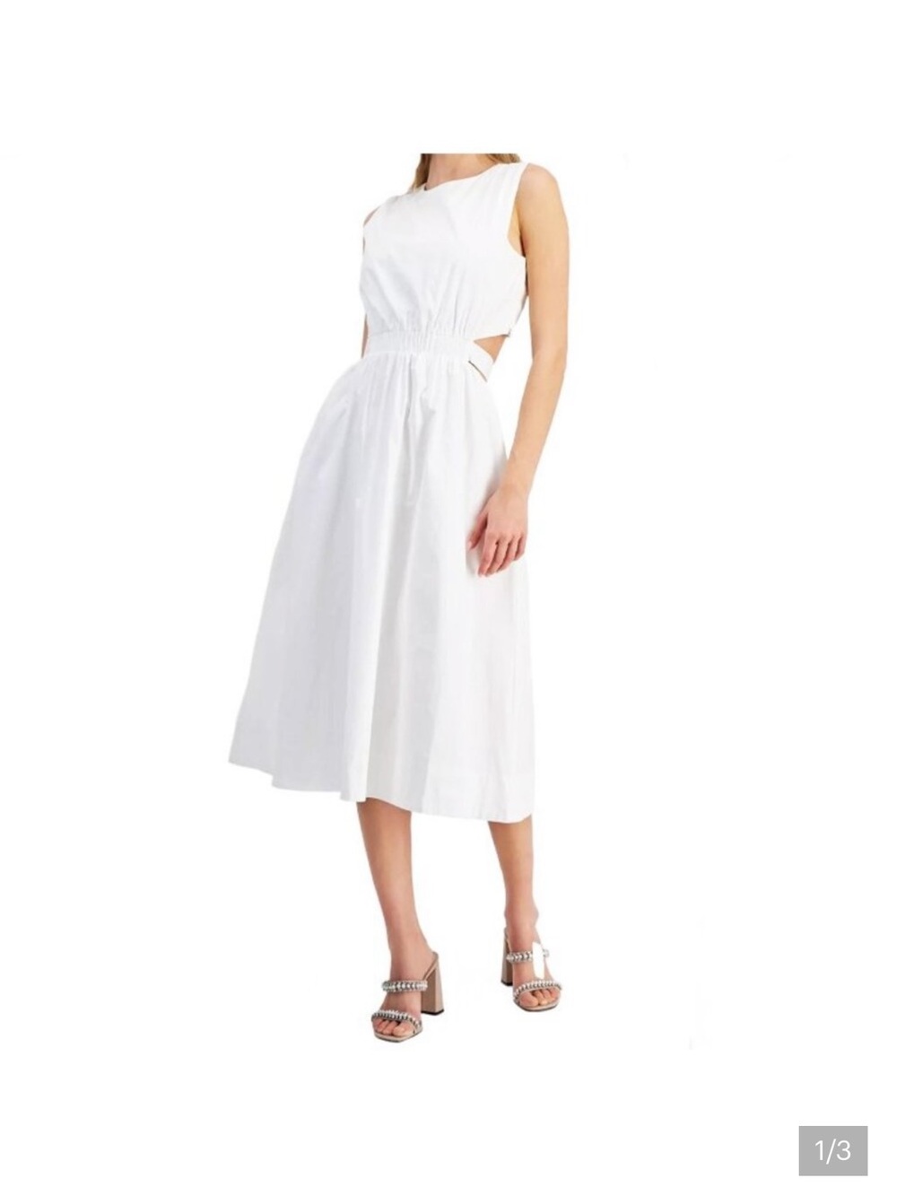 Rachael Ray White Sleeveless Midi Dress with back cut out